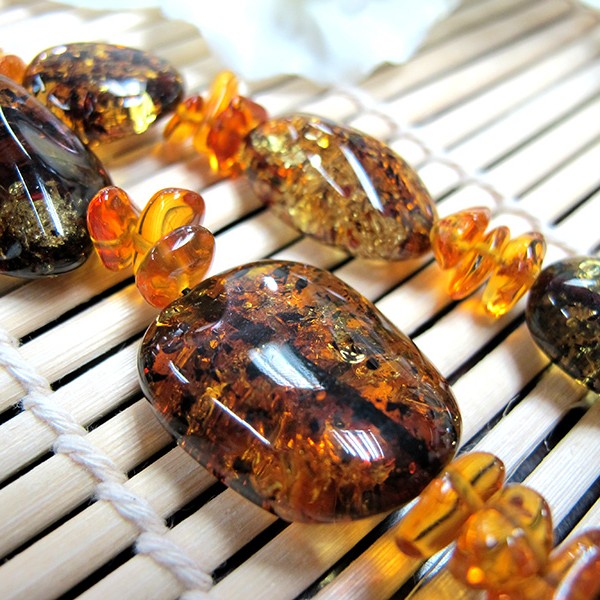 立陶宛天然琥珀饰品花琥项链